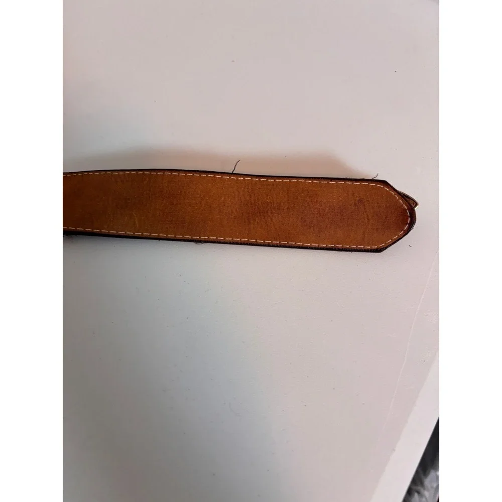 Justin Belt Women 34 Brown Good Genuine Lizard Western Floral‎ Engraved Buckle